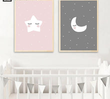 Load image into Gallery viewer, Cute Moon Star Baby Nursery Wall Art Canvas Posters Prints Cartoon Painting Nordic Kids Decoration Picture Baby Bedroom Decor - SallyHomey Life's Beautiful