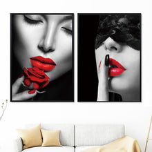 Load image into Gallery viewer, Fashion Sexy Girl Red Lips Feather Wall Art Canvas Painting Nordic Posters And Prints Wall Pictures For Living Room Salon Decor - SallyHomey Life's Beautiful