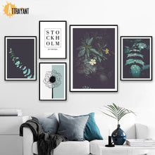 Load image into Gallery viewer, Green Leaf Plant Flower Stockholm Quotes Wall Art Canvas Painting Nordic Posters And Prints Wall Pictures For Living Room Decor - SallyHomey Life's Beautiful