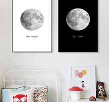 Load image into Gallery viewer, The Planet Moon Space Minimalist Art Canvas Poster Painting Black White Wall Picture Print Modern Home Children Room Decoration - SallyHomey Life's Beautiful