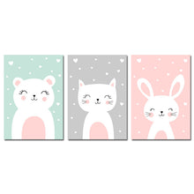 Load image into Gallery viewer, Kawaii Wall Art Canvas Nursery Poster Print Cartoon Cat Rabbit Painting Nordic Kids Decoration Picture Baby Living Room Decor - SallyHomey Life's Beautiful