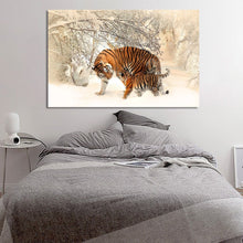 Load image into Gallery viewer, Animal Posters and Prints Wall Art Canvas Painting Flowers Two Tigers in the Snow Pictures for Living Room Home Decor No Frame - SallyHomey Life's Beautiful
