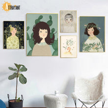 Load image into Gallery viewer, Cartoon Girl Flower Cactus Plant Nursery Wall Art Canvas Painting Nordic Posters And Prints Wall Pictures For Living Room Decor - SallyHomey Life's Beautiful