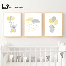 Load image into Gallery viewer, Bunny Elephant Balloon Wall Art Canvas Painting Cartoon Nursery Posters Prints Nordic Kids Decoration Picture Baby Bedroom Decor - SallyHomey Life's Beautiful