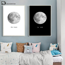 Load image into Gallery viewer, The Planet Moon Space Minimalist Art Canvas Poster Painting Black White Wall Picture Print Modern Home Children Room Decoration - SallyHomey Life's Beautiful