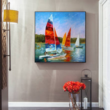 Load image into Gallery viewer, 100% Hand Painted Abstract Sailboat Art Oil Painting On Canvas Wall Art Frameless Picture Decoration For Live Room Home Decor