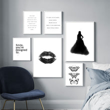 Load image into Gallery viewer, Black White Fashion Girl Lip Butterfly Wall Art Canvas Painting Nordic Posters And Prints Wall Pictures For Living Room Decor - SallyHomey Life's Beautiful