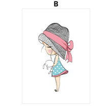 Load image into Gallery viewer, Cartoon Girl Straw Hat Balloon Rabbit Wall Art Canvas Painting Nordic Posters And Prints Wall Pictures Kids Room Nursery Decor - SallyHomey Life's Beautiful