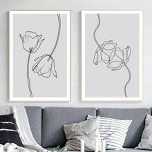 Load image into Gallery viewer, Hand Painted Lines Flower Wall Art Canvas Painting Nordic Posters And Prints Black White Wall Pictures For Living Room Decor - SallyHomey Life's Beautiful