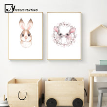 Load image into Gallery viewer, Kawaii Animal Rabbit Cat Nursery Canvas Poster Canvas Prints Wall Art Painting Wall Pictures for Children Living Room Home Decor - SallyHomey Life's Beautiful
