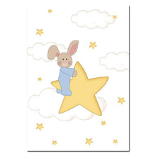 Load image into Gallery viewer, Kawaii Bunny Moon Nursery Wall Art Canvas Poster and Print Yellow Cartoon Painting Decoration Picture Nordic Kids Bedroom Decor - SallyHomey Life's Beautiful