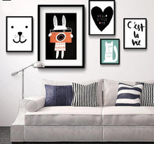 Load image into Gallery viewer, Dog Cat Cartoon Animal Smile Face Art Canvas Poster Minimalist Print Motivational Picture Kids Room Decoration - SallyHomey Life's Beautiful