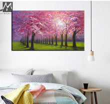 Load image into Gallery viewer, Cheap modern paintings handmade beautiful oil painting landscape pink cherry blossom tree painting wall pictures for kitchen - SallyHomey Life's Beautiful
