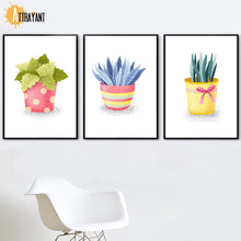 Load image into Gallery viewer, Cartoon Potted Cactus Leaf Flower Wall Art Canvas Painting Nordic Poster And Prints Plants Wall Pictures For Living Room Decor - SallyHomey Life's Beautiful