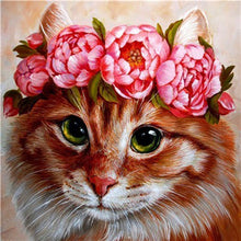 Load image into Gallery viewer, DIY 5D Diamond Painting Cat In Flower Wreath Diamond Embroidery Cross Stitch Animal Mosaic Full Round Rhinestones Home Decor - SallyHomey Life's Beautiful