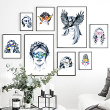 Load image into Gallery viewer, Abstract Fashion Girl With Butterfly Bird Nordic Posters And Prints Wall Art Canvas Painting Wall Pictures For Living Room Decor - SallyHomey Life's Beautiful