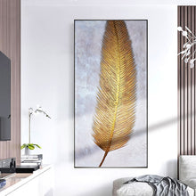 Load image into Gallery viewer, 100% Hand Painted Golden Feather Art Oil Painting On Canvas Wall Art Frameless Picture Decoration For Live Room Home Decor Gift