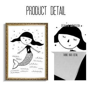 Girl Mermaid Black White Scandinavian Nursery Wall Art Canvas Painting Nordic Posters And Prints Wall Pictures Kids Room Decor - SallyHomey Life's Beautiful