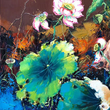 Load image into Gallery viewer, 100% Hand Painted Lotus Flower Art Oil Painting On Canvas Wall Art Frameless Picture Decoration For Living Room Home Decor Gift