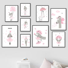 Load image into Gallery viewer, Pink Girl Crown Balloon Star Flower Nursery Wall Art Canvas Painting Nordic Posters And Prints Wall Pictures Kids Room Decor - SallyHomey Life's Beautiful