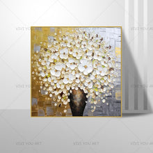 Load image into Gallery viewer, 100% Hand Painted modern home decor wall art picture white pink Cherry Blossom tree thick palette knife oil painting on canvas