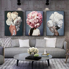 Load image into Gallery viewer, Nordic Modern Floral Feather Woman Abstract Fashion Style Canvas Painting Art Print Poster Picture Wall Living Room Home Decor - SallyHomey Life's Beautiful