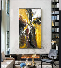 Load image into Gallery viewer, Vertical modern abstract original artwork oil painting on canvas handmade decorative pictures yellow black grey for living room - SallyHomey Life's Beautiful