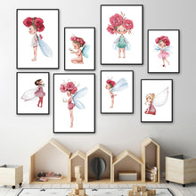 Load image into Gallery viewer, Cute Baby Girl Flower Nursery Wall Art Canvas Painting Nordic Posters And Prints Wall Pictures Kids Room Children Room Decor - SallyHomey Life's Beautiful
