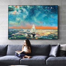 Load image into Gallery viewer, 100% Hand Painted White Ship Blue Sea Abstract Painting  Modern Art Picture For Living Room Modern Cuadros Canvas Art High Quality