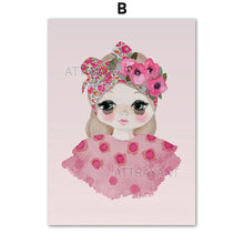 Load image into Gallery viewer, Cartoon Cute Girl Flower Rabbit Animal Wall Art Canvas Painting Nordic Posters And Prints Wall Pictures Baby Kids Room Decor - SallyHomey Life's Beautiful