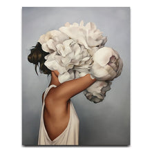 Load image into Gallery viewer, Nordic Modern Floral Feather Woman Abstract Fashion Style Canvas Painting Art Print Poster Picture Wall Living Room Home Decor - SallyHomey Life's Beautiful