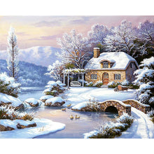 Load image into Gallery viewer, DIY 5D Diamond Painting Snow Scenery Diamond Embroidery Winter Landscape Rhinestones Cross Stitch Full Round Mosaic Home Decor