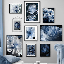 Load image into Gallery viewer, Blue White Flower Rose Fern Leaf Plant Wall Art Canvas Painting Nordic Posters And Prints Wall Pictures For Living Room Decor - SallyHomey Life's Beautiful