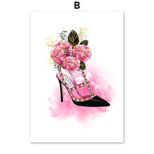 Load image into Gallery viewer, Perfume Flower Book High Heels Bag Girl  Wall Art Canvas Painting Nordic Posters And Prints Wall Pictures For Living Room Decor - SallyHomey Life's Beautiful