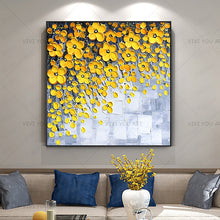 Load image into Gallery viewer, 100% Hand Painted Pretty New Modern Gray White Yellow Flowers Wall Painting Hand Painted On Canvas Wall Picture For Living Room Home Decor Gift