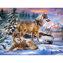 Load image into Gallery viewer, DIY 5D Diamond Painting Cross Stitch Wolf Animal Diamond Embroidery Full Drill Round Mosaic Kit Rhinestones Winter Scenery Art - SallyHomey Life's Beautiful