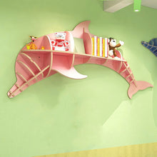 Load image into Gallery viewer,  Nordic Creative Solid Wood Wall-mounted Rack Dolphin Shape Storage Shelf Background Wall Decoration Shelves Bookshelf