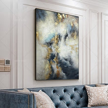 Load image into Gallery viewer, 100% Hand Painted Gray Yellow Golden Blue Abstract Dreamlike Shading Method Oil Painting Canvas Handmade Painted Home Decor Artwork