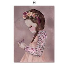 Load image into Gallery viewer, Cartoon Cute Girl Flower Rabbit Animal Wall Art Canvas Painting Nordic Posters And Prints Wall Pictures Baby Kids Room Decor - SallyHomey Life's Beautiful
