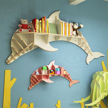 Load image into Gallery viewer,  Nordic Creative Solid Wood Wall-mounted Rack Dolphin Shape Storage Shelf Background Wall Decoration Shelves Bookshelf