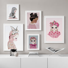 Load image into Gallery viewer, Cartoon Cute Girl Flower Rabbit Animal Wall Art Canvas Painting Nordic Posters And Prints Wall Pictures Baby Kids Room Decor - SallyHomey Life's Beautiful