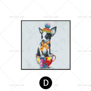   100% Hand Painted  Cup Animal Color Dog Abstract Painting  Modern Art Picture For Living Room Modern Cuadros Canvas Art High Quality