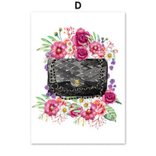 Load image into Gallery viewer, Perfume Flower Book High Heels Bag Girl  Wall Art Canvas Painting Nordic Posters And Prints Wall Pictures For Living Room Decor - SallyHomey Life's Beautiful