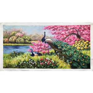 100% Hand Painted Peacock Flower Art Oil Painting On Canvas Wall Art Frameless Picture Decoration For Live Room Home Decor Gift