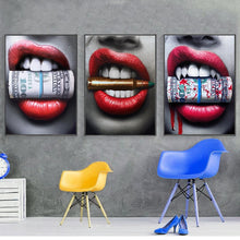 Load image into Gallery viewer, đ„Sexy Red Lips Bite Bullet and Money Modern Canvas Printing - Unframed - SallyHomey Life's Beautiful