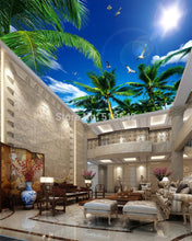 Load image into Gallery viewer, Blue Sky And White Clouds Coconut Trees Seagull for your  Ceiling - SallyHomey Life's Beautiful