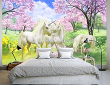 Load image into Gallery viewer, Custom 3D Mural Wallpaper Unicorn Dream Cherry Blossom TV Background Wall Pictures For Kids Room Bedroom Living Room Wallpaper - SallyHomey Life's Beautiful