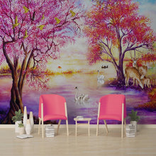 Load image into Gallery viewer, Custom Wall Mural Home Decor Wallpaper European Style Oil Painting Forest Tree Elk Swan Lake Photo Picture Living Room Bedroom - SallyHomey Life's Beautiful