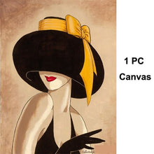 Load image into Gallery viewer, Abstract art Woman in hat with rose Handmade Oil painting Figure artwork girl modern paintings for wall decor SET OF 3 PCS