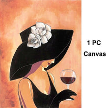 Load image into Gallery viewer, Abstract art Woman in hat with rose Handmade Oil painting Figure artwork girl modern paintings for wall decor SET OF 3 PCS
